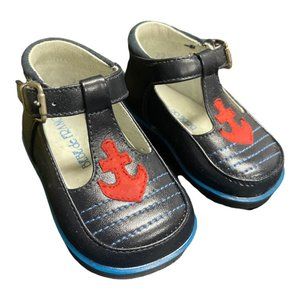 Toddler Boys Leather Shoes, Nautical Anchor Theme, Size 2
